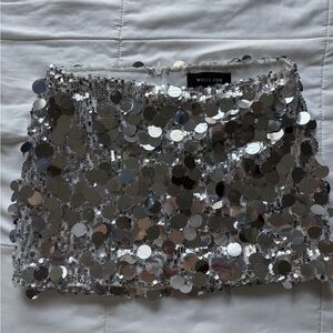 White Fox Boutique Silver Sequin Mini Skirt
